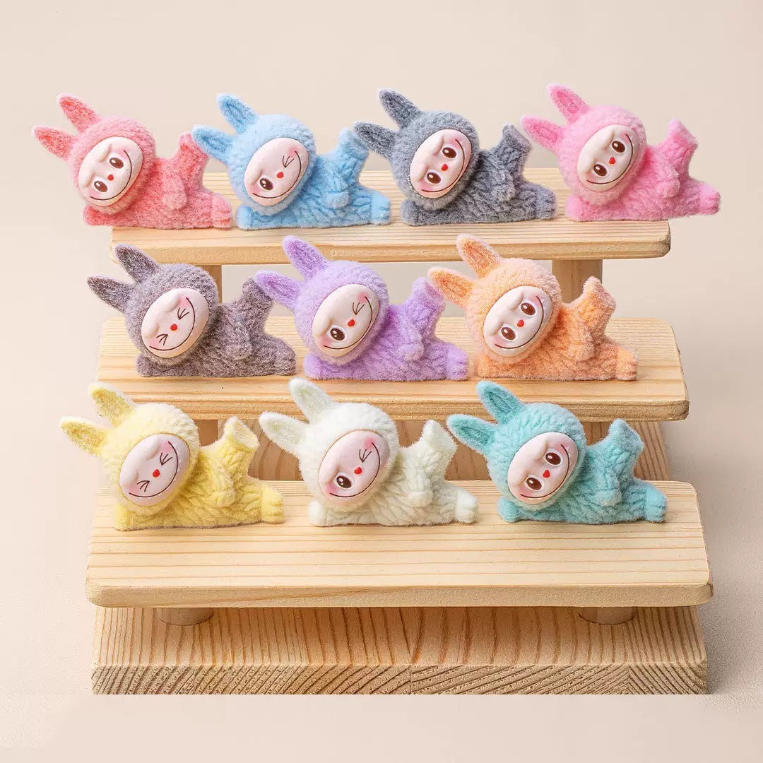 3D Flocked Labubu Lying Side Toy Figurine