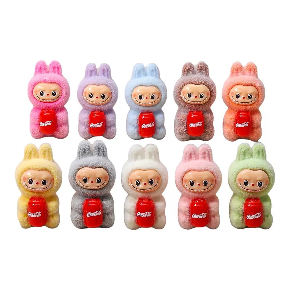 3D Flocked Labubu Cola Toy Figurine