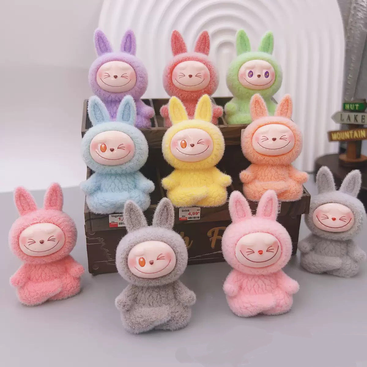 3D Flocked Labubu Yoga Toy Figurine