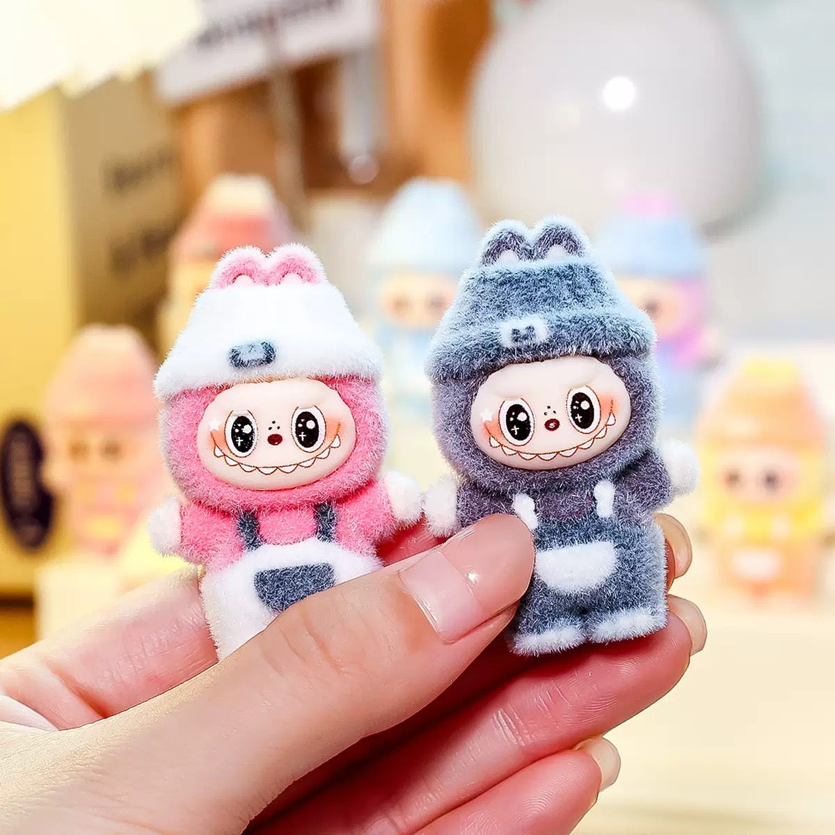 3D Flocked Labubu Suspender Trousers Figurine