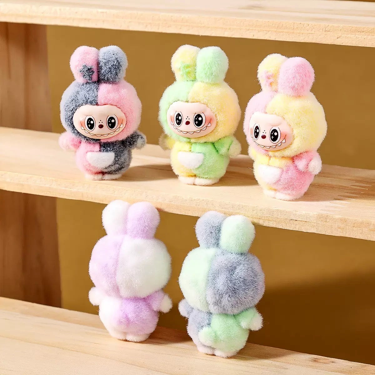 3D Flocked Color Block Labubu Figurine