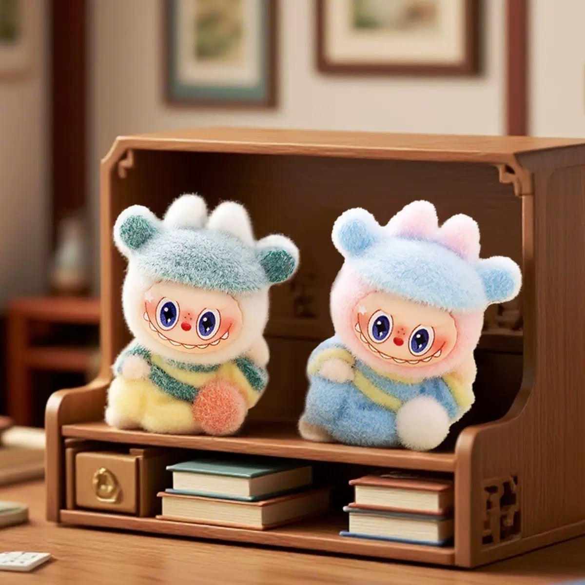 3D Flocked Labubu Cross Leg Figurine