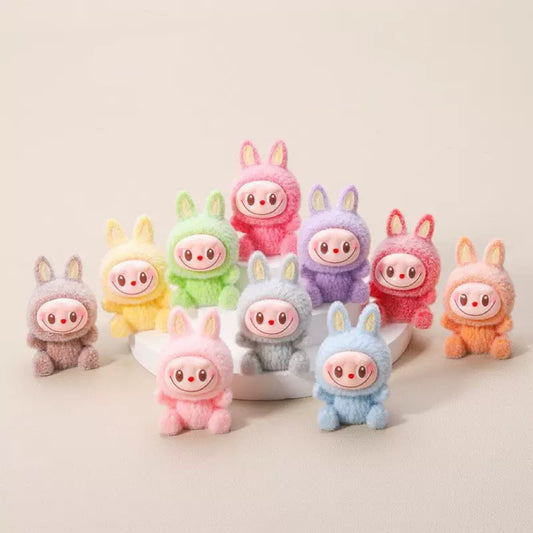 3D Flocking Labubu Toy Figurine