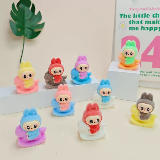 3D Flocked Labubu Rocking Horse Toy Figurine