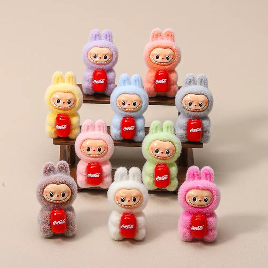 3D Flocked Labubu Cola Toy Figurine