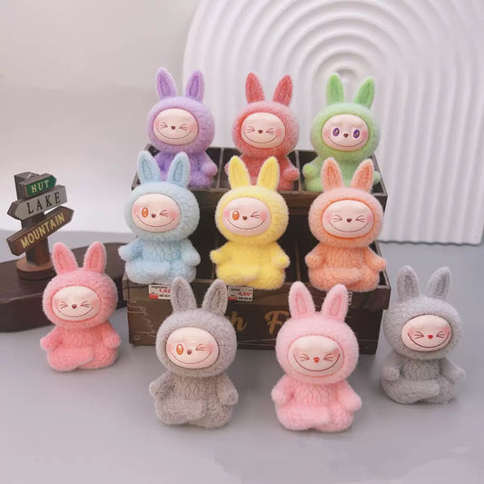 3D Flocked Labubu Yoga Toy Figurine