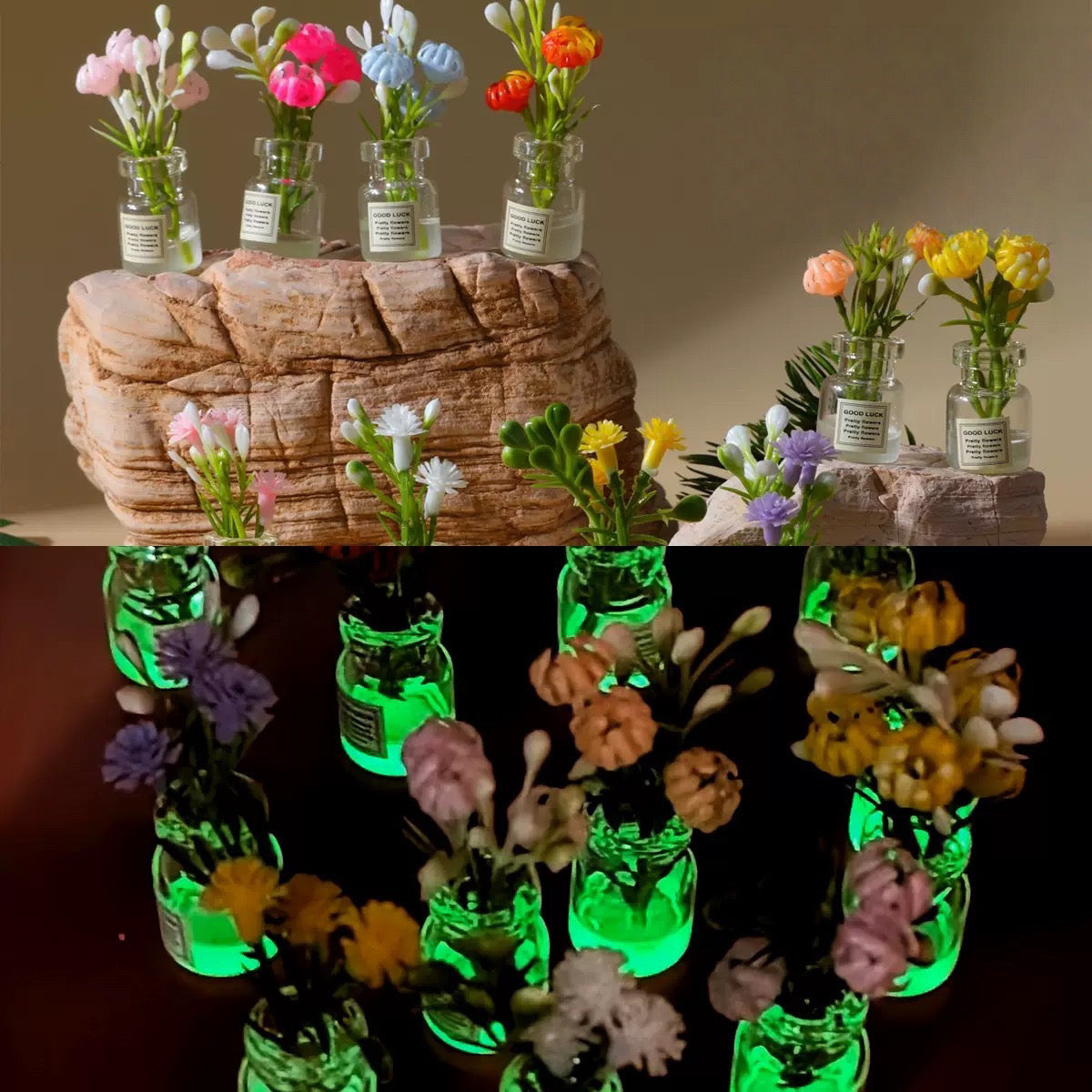 Luminous Glass Bottle Flower Charm