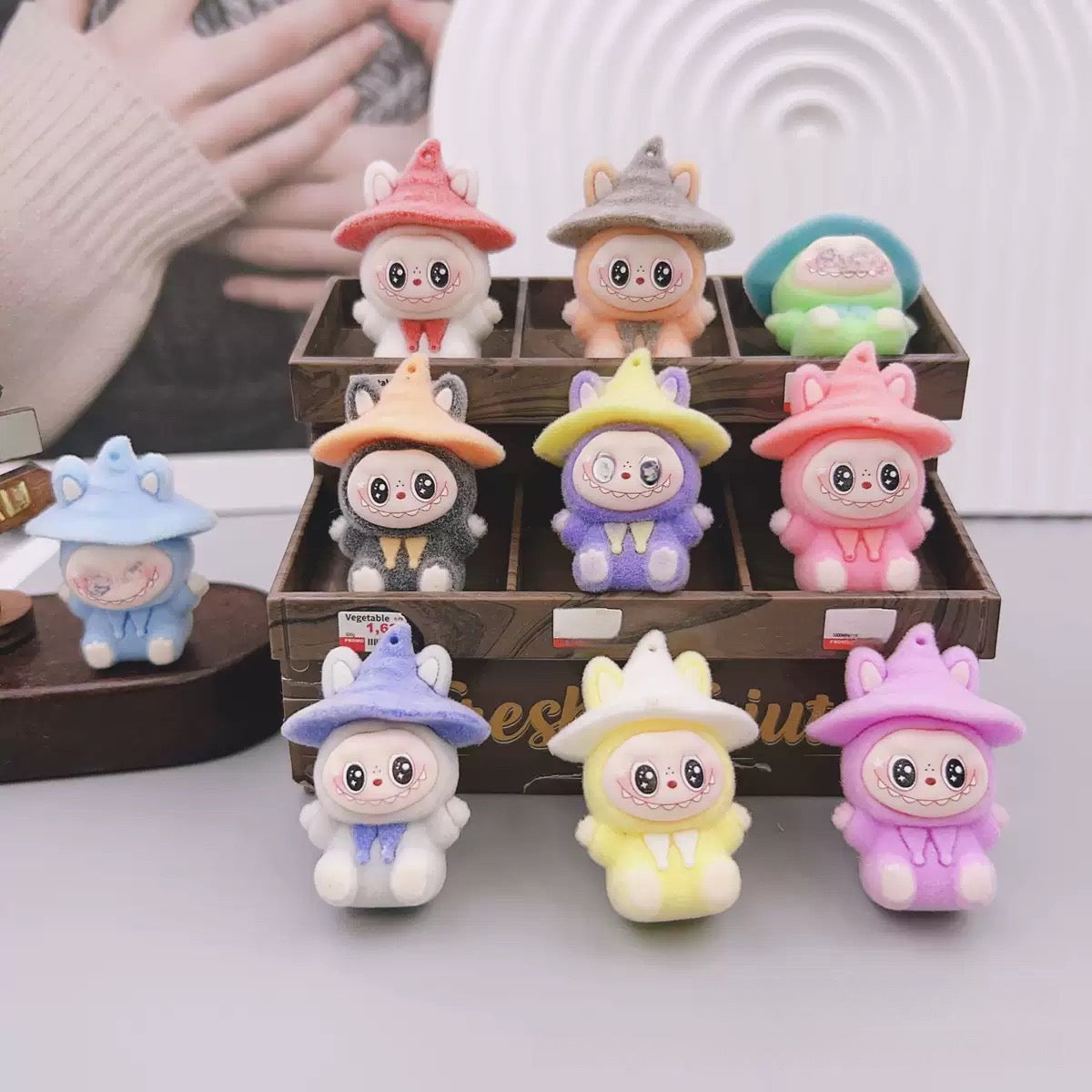 3D Flocked Labubu Halloween Witch Figurine