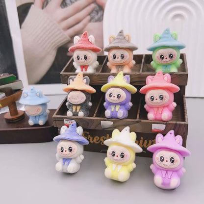 3D Flocked Labubu Halloween Witch Figurine