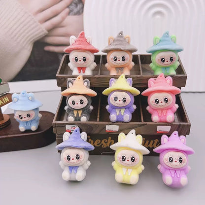 3D Flocked Labubu Halloween Witch Figurine