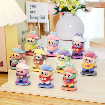 3D Flocked Labubu Skateboarding Figurine