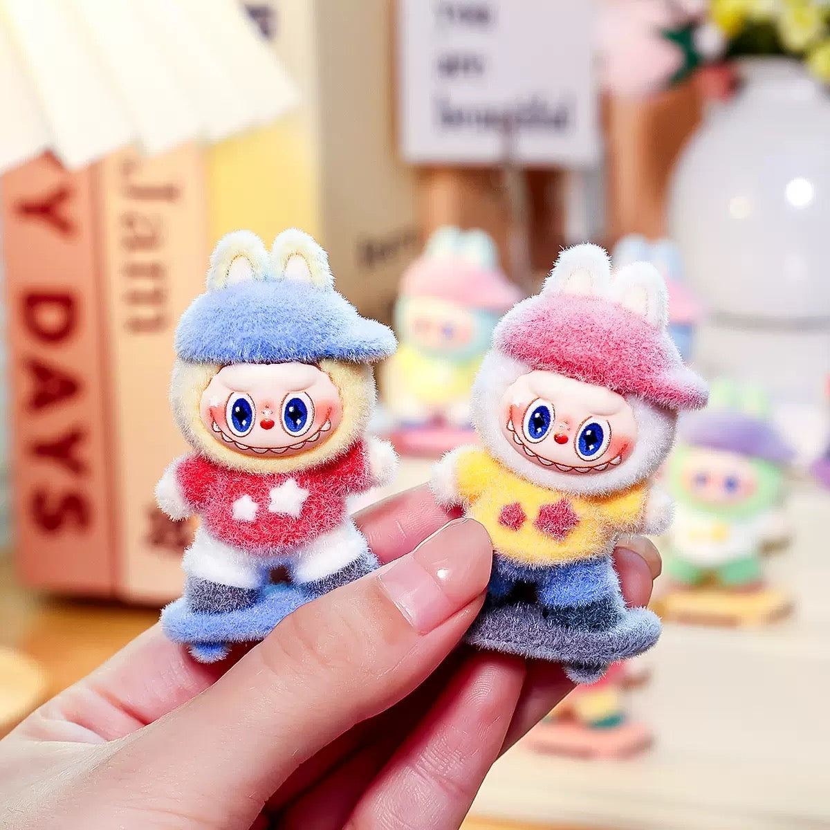 3D Flocked Labubu Skateboarding Figurine