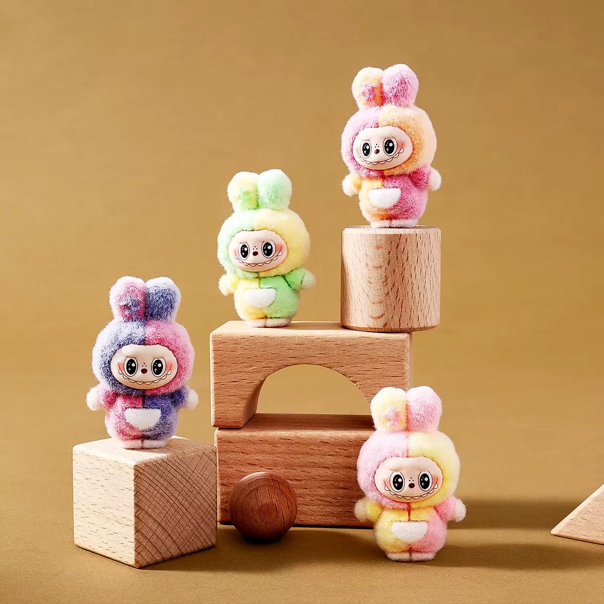 3D Flocked Color Block Labubu Figurine