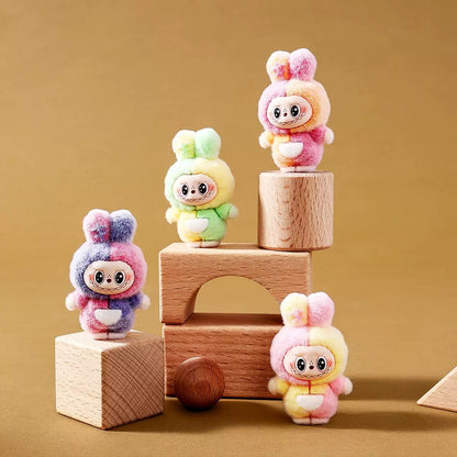 3D Flocked Color Block Labubu Figurine