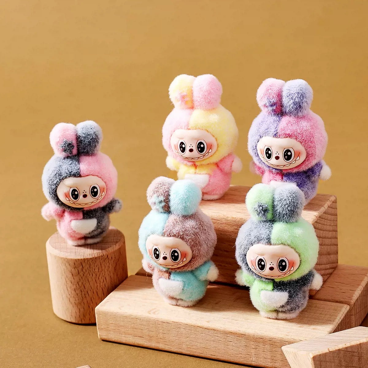 3D Flocked Color Block Labubu Figurine