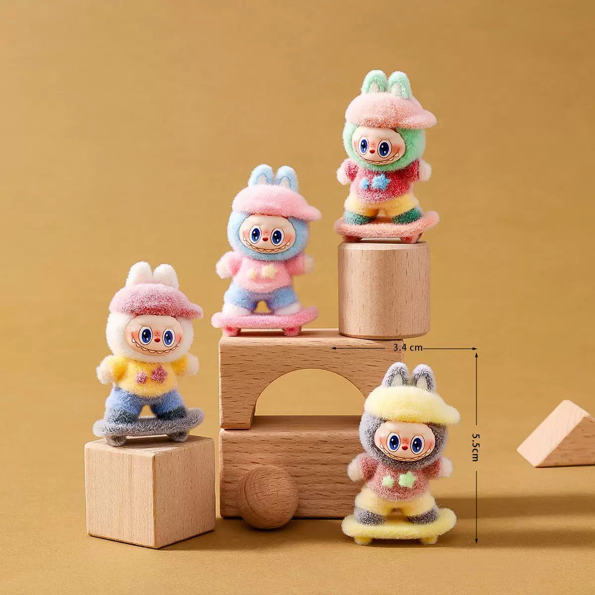 3D Flocked Labubu Skateboarding Figurine