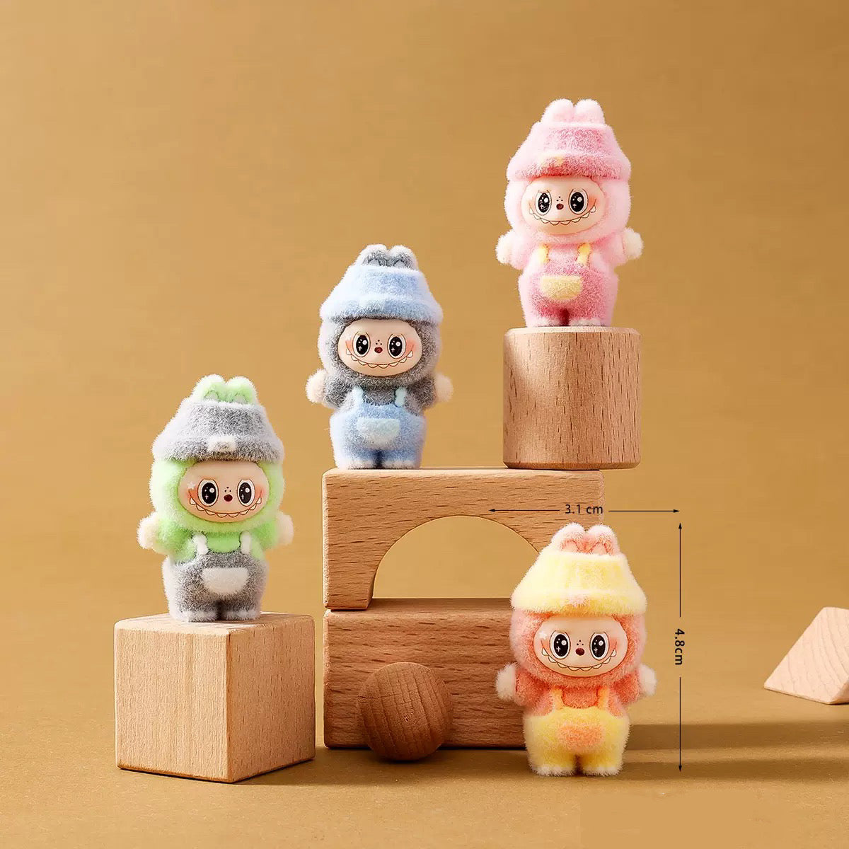 3D Flocked Labubu Suspender Trousers Figurine