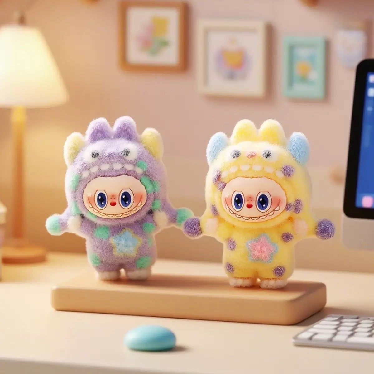 3D Flocked Labubu Monster Figurine
