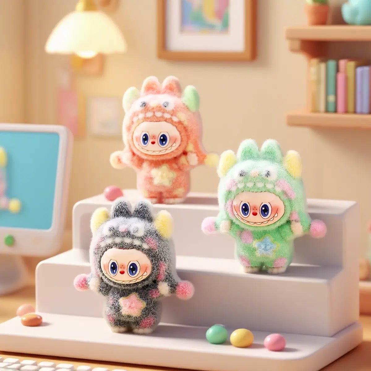 3D Flocked Labubu Monster Figurine