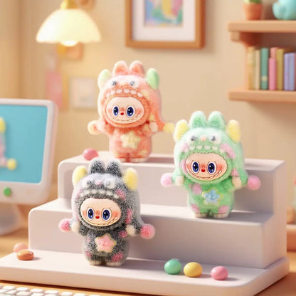 3D Flocked Labubu Monster Figurine