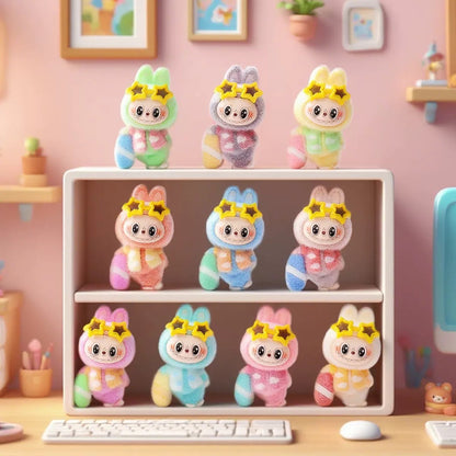 3D Flocked Labubu Surfing Figurine