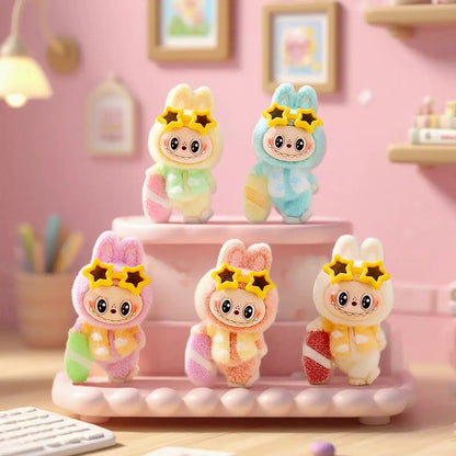 3D Flocked Labubu Surfing Figurine