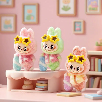 3D Flocked Labubu Surfing Figurine