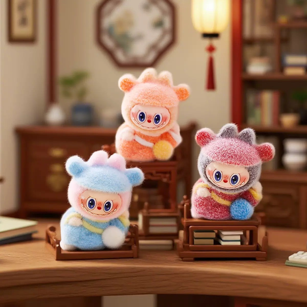 3D Flocked Labubu Cross Leg Figurine