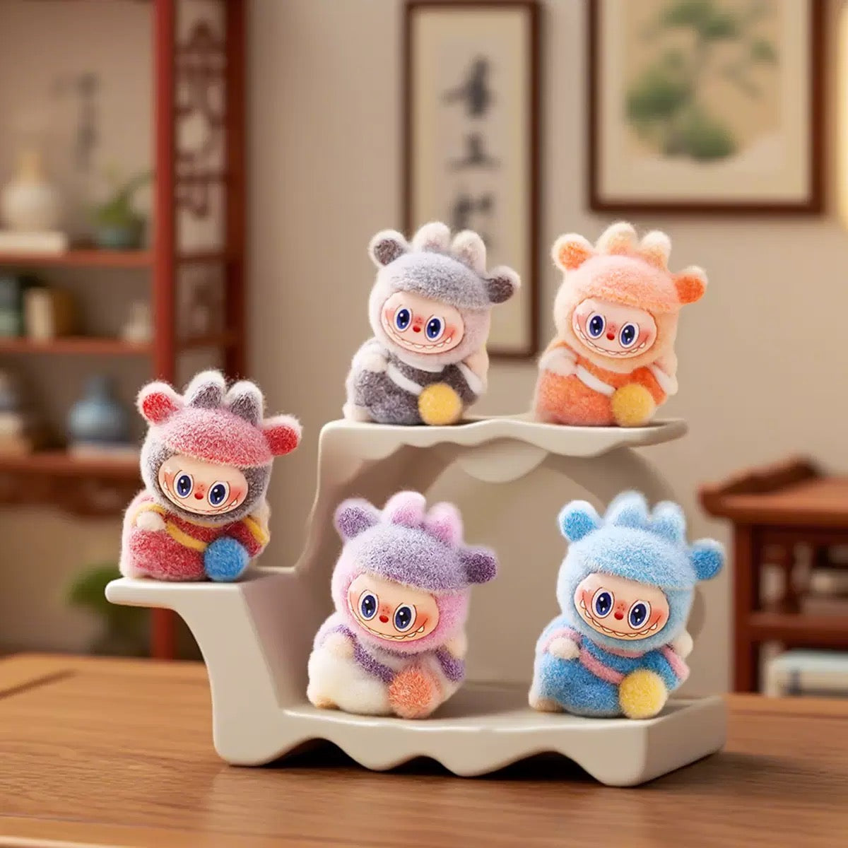 3D Flocked Labubu Cross Leg Figurine