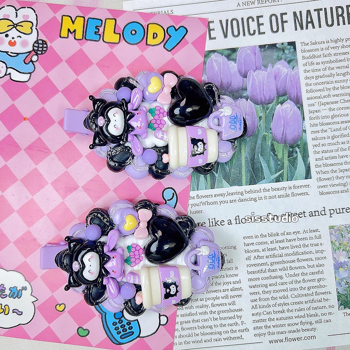 Cute Kuromi Decoden Hair Clips