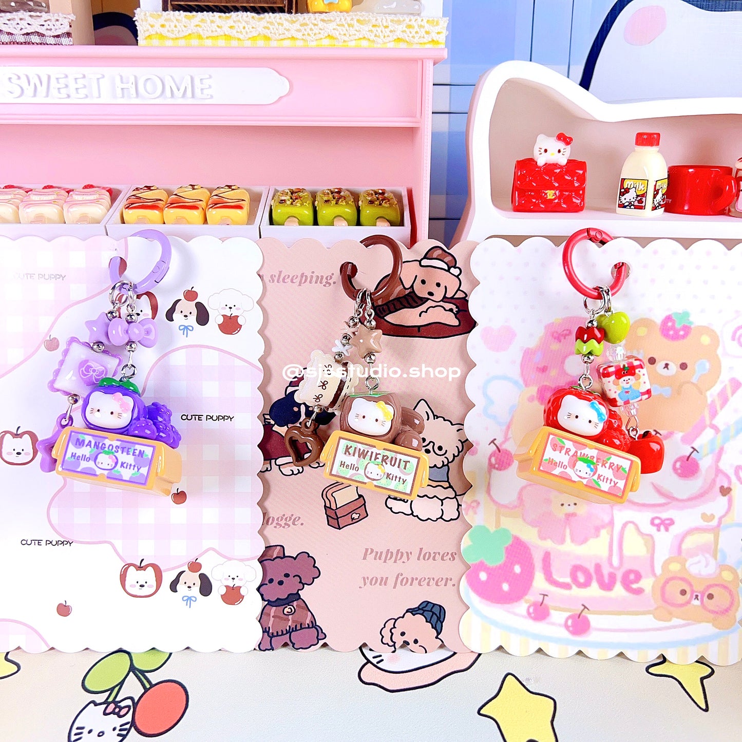 Colgante lindo del bolso del llavero de la torta del gatito