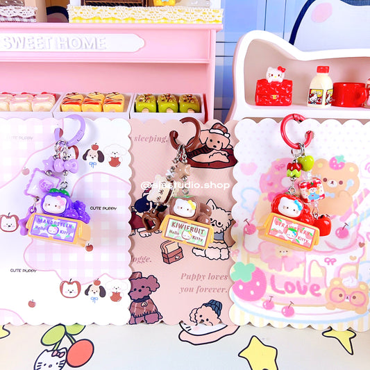 Colgante lindo del bolso del llavero de la torta del gatito