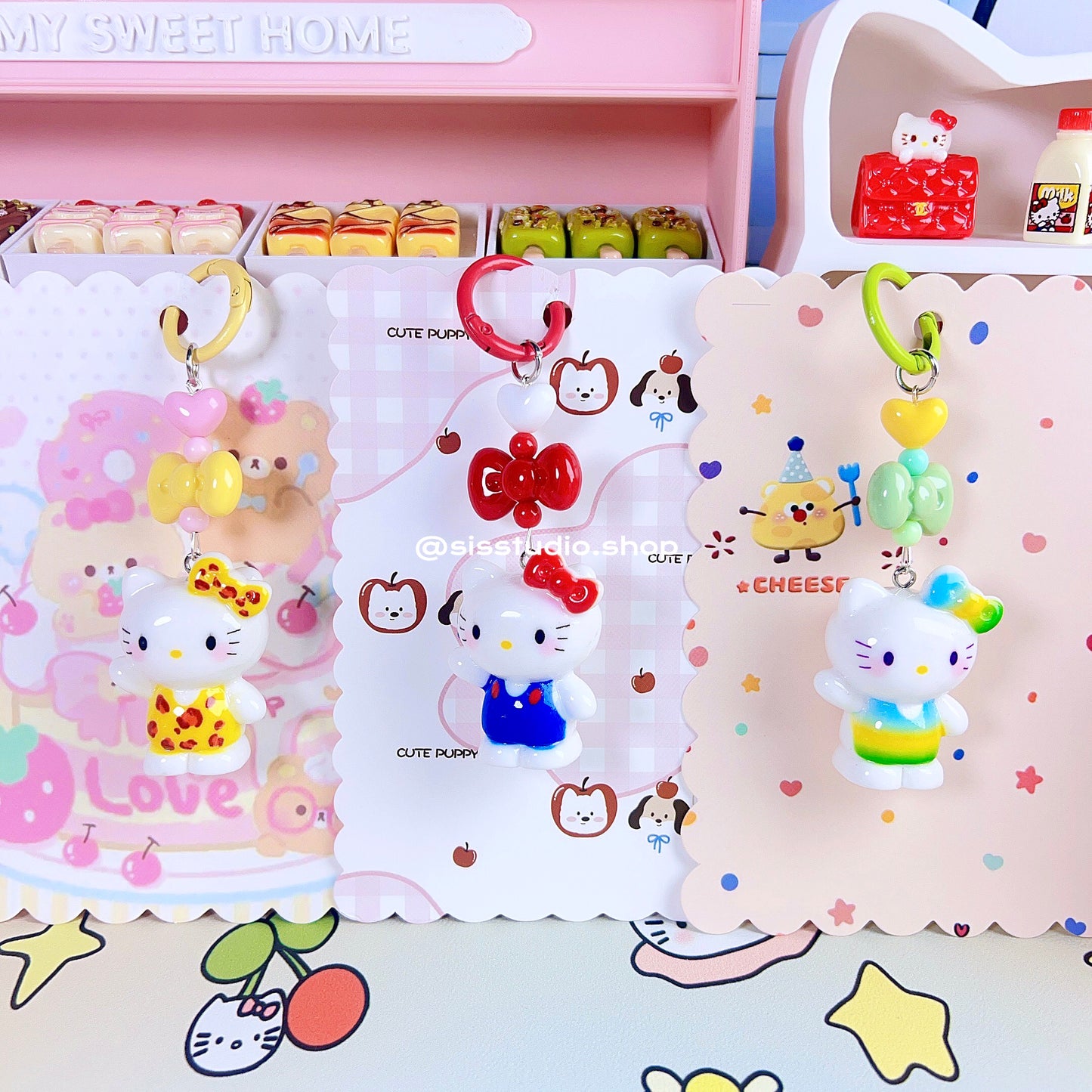 Colgante lindo del bolso del llavero de la torta del gatito