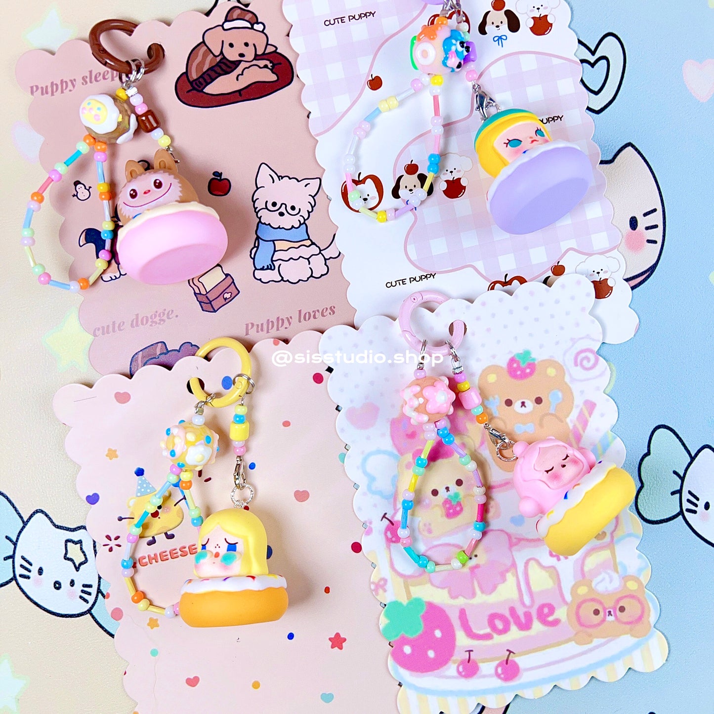 Colgante lindo del bolso del llavero de la torta del gatito