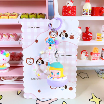 Colgante lindo del bolso del llavero de la torta del gatito