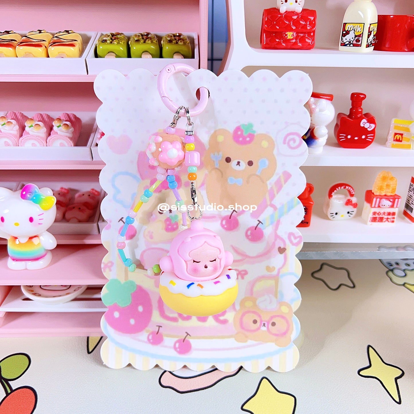 Colgante lindo del bolso del llavero de la torta del gatito