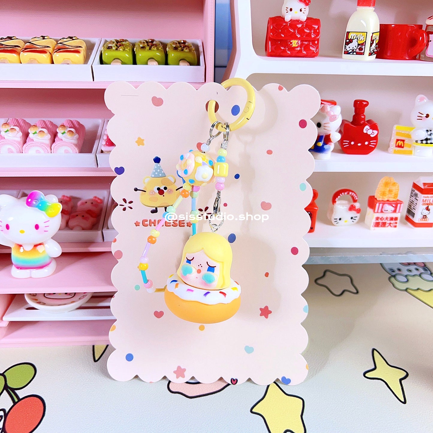 Colgante lindo del bolso del llavero de la torta del gatito