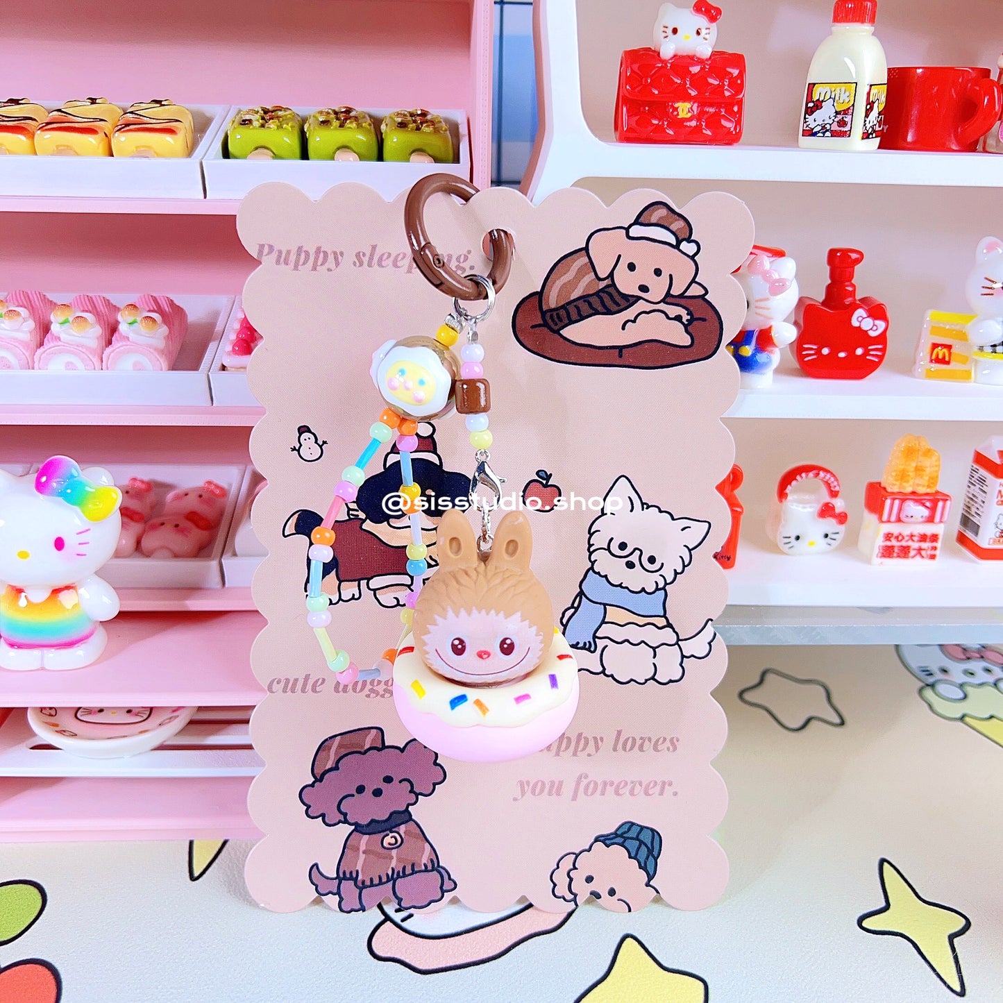 Colgante lindo del bolso del llavero de la torta del gatito