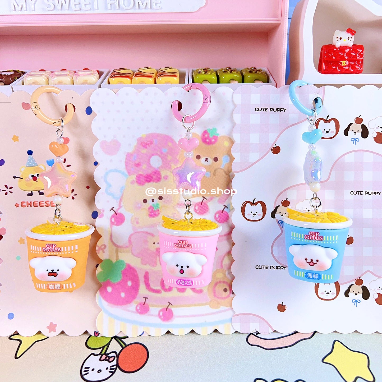 Colgante lindo del bolso del llavero de la torta del gatito