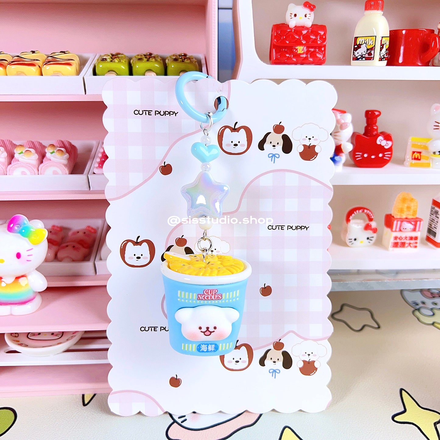 Colgante lindo del bolso del llavero de la torta del gatito