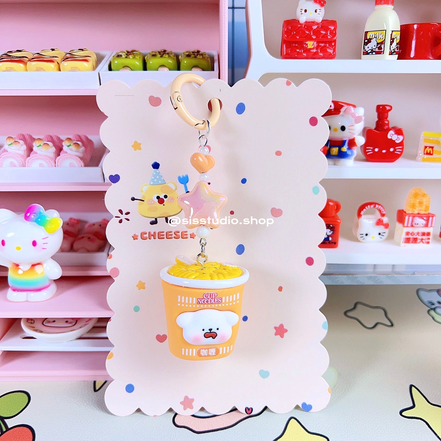 Colgante lindo del bolso del llavero de la torta del gatito