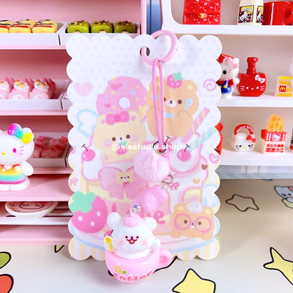 Colgante lindo del bolso del llavero de la torta del gatito