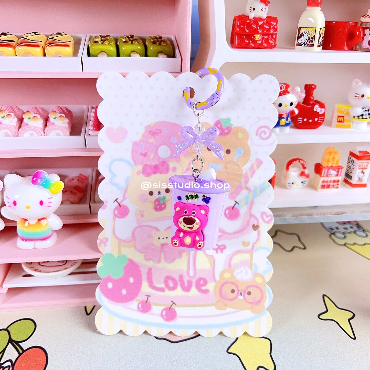 Colgante lindo del bolso del llavero de la torta del gatito