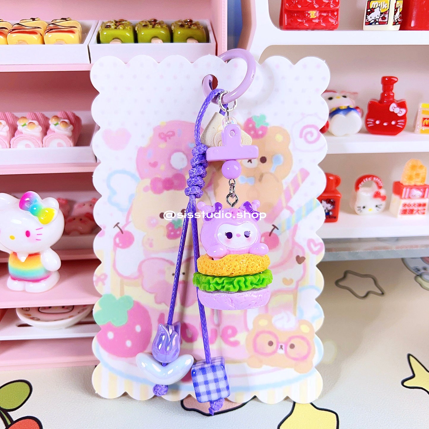 Colgante lindo del bolso del llavero de la torta del gatito