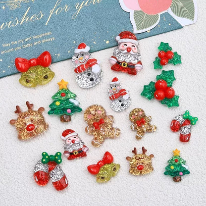 Two Size Christmas Glitter Bell Santa Charms