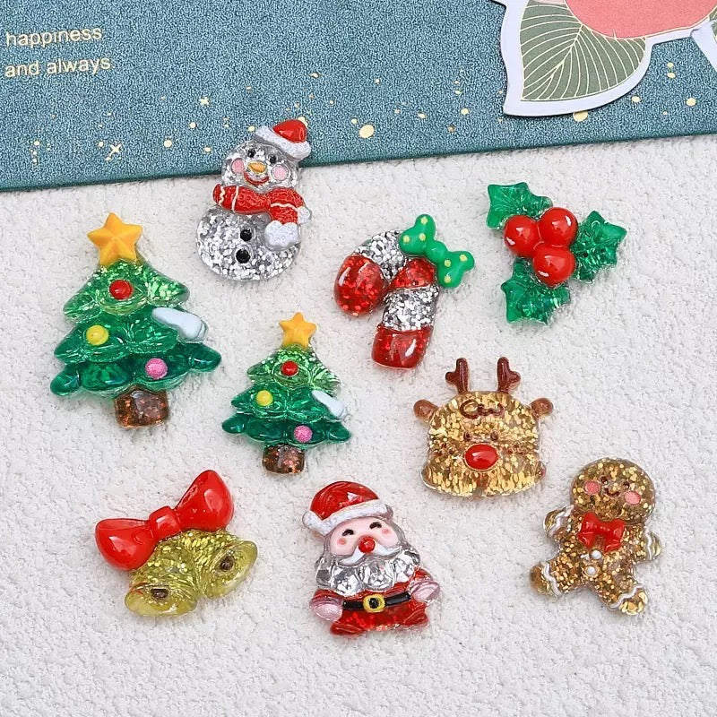 Two Size Christmas Glitter Bell Santa Charms