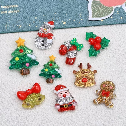 Two Size Christmas Glitter Bell Santa Charms