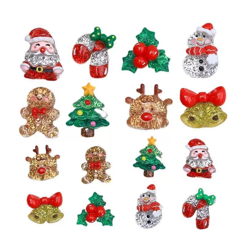 Two Size Christmas Glitter Bell Santa Charms